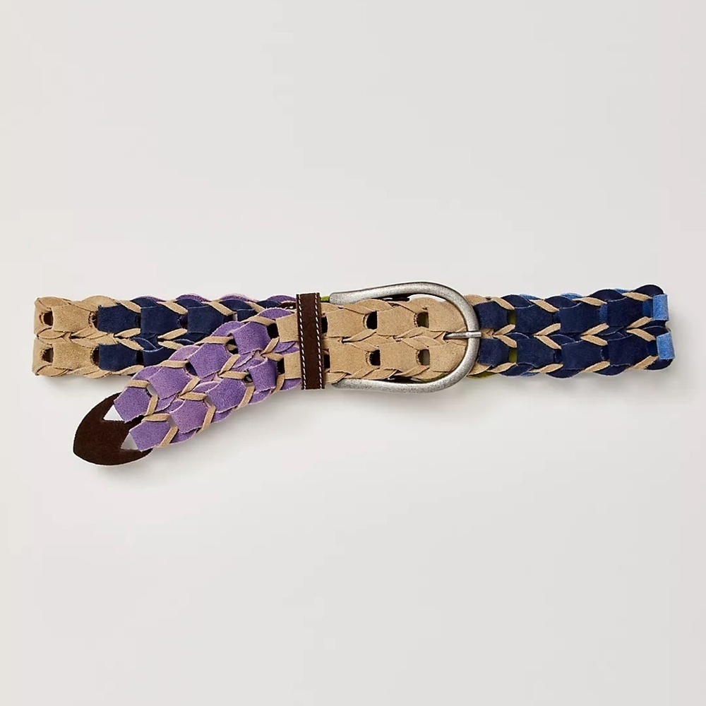 Free People Life in technicolor Colorful Woven Belt with Silver Buckle Small New